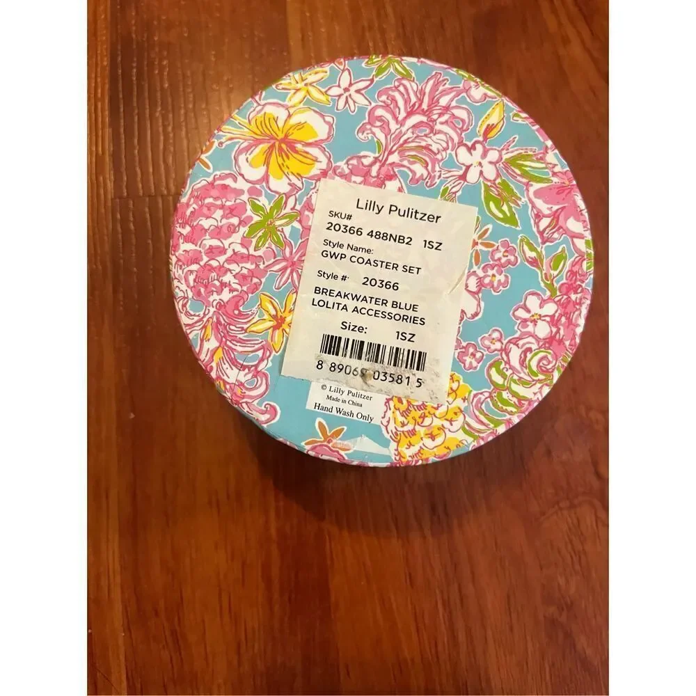 Set of 4 Lilly Pulitzer Ceramic Gold Rim Coasters 3.75